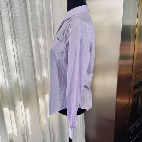 Vintage 1980s blouse, lavender/lilac check, NWT Susan Van Heusen, 6/8 (M) - Picture 6 of 12